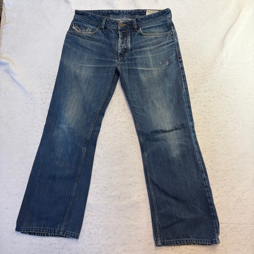 Diesel Zaghor Jeans Mens 31x32 Blue Bootcut Distressed Made in Italy